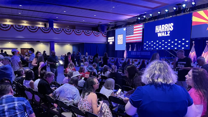 Democratic Vice Presidential nominee Tim Walz spoke Tuesday at the Mesa Convention Center...