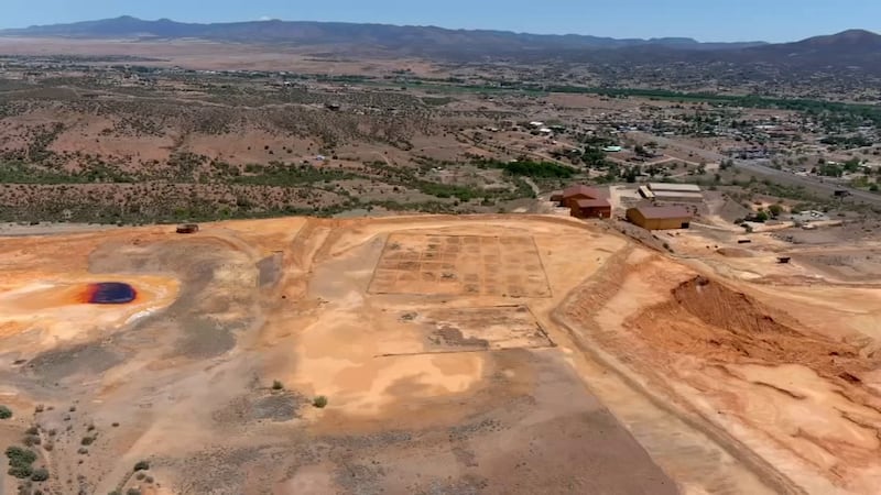 Drone view of a former mine site in Dewey-Humbolt, Arizona.