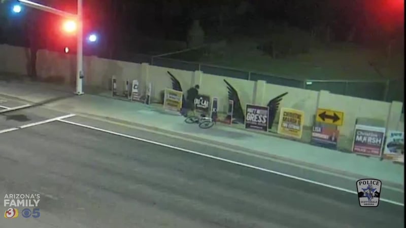 Police are searching for a person who damaged several political signs along a Scottsdale...