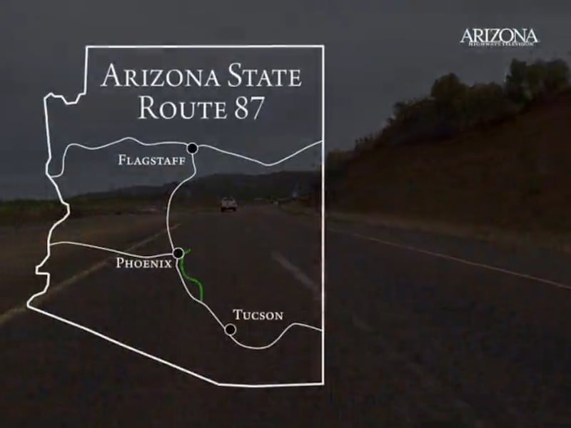 Map of Arizona showing the route of highway 87, also known as the beeline highway.