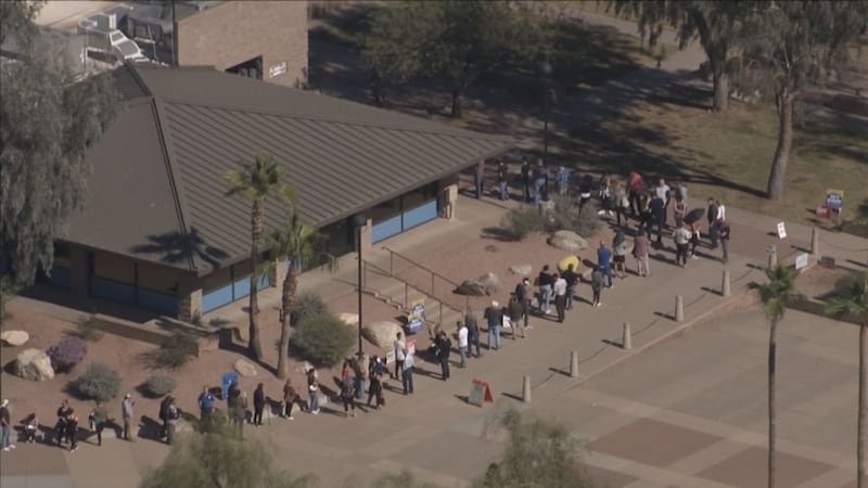 Long lines could be seen in some Maricopa County Vote Centers, such as the Eldorado Community...