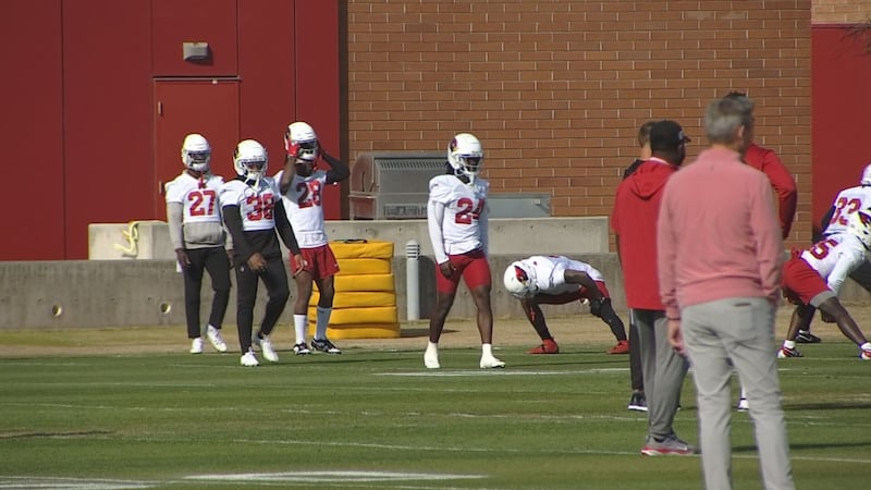 File photo of Arizona Cardinals practicing in January.