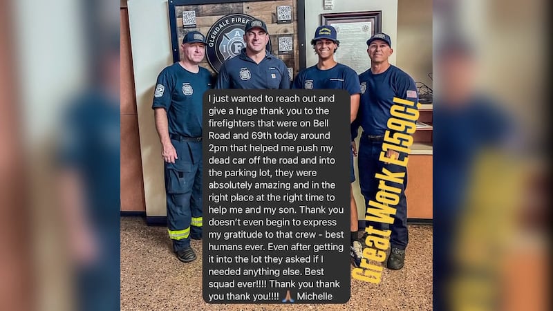 Glendale Firefighters stepped in to lend a helping hand and help a woman push her dead car off...