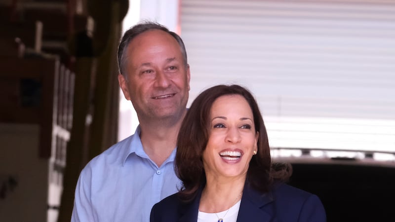Vice President Kamala Harris with second gentleman Douglas Emhoff visit the Los Angeles Fire...