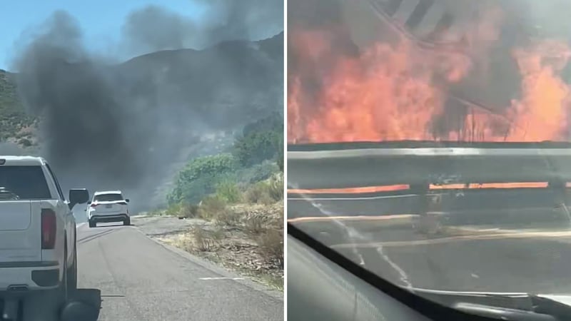 Video sent to Arizona’s Family shows smoke in the air with flames burning near the highway.