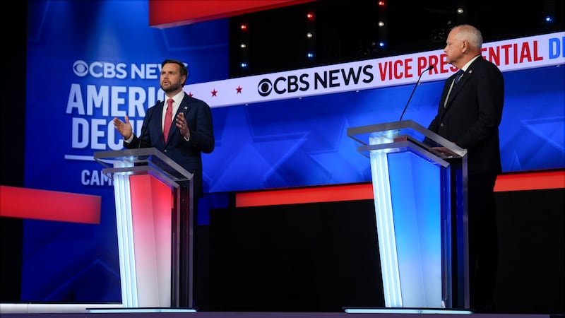 Republican vice presidential nominee Sen. JD Vance, R-Ohio, speaks during a vice presidential...