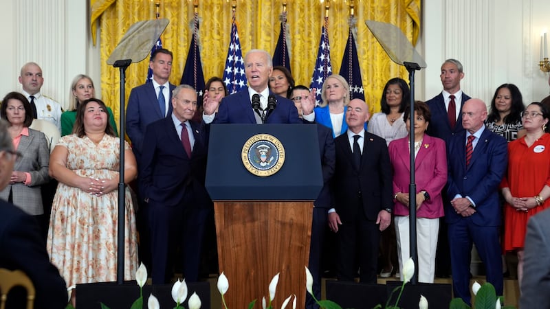 President Joe Biden speaks during an event marking the 12th anniversary of the Deferred Action...
